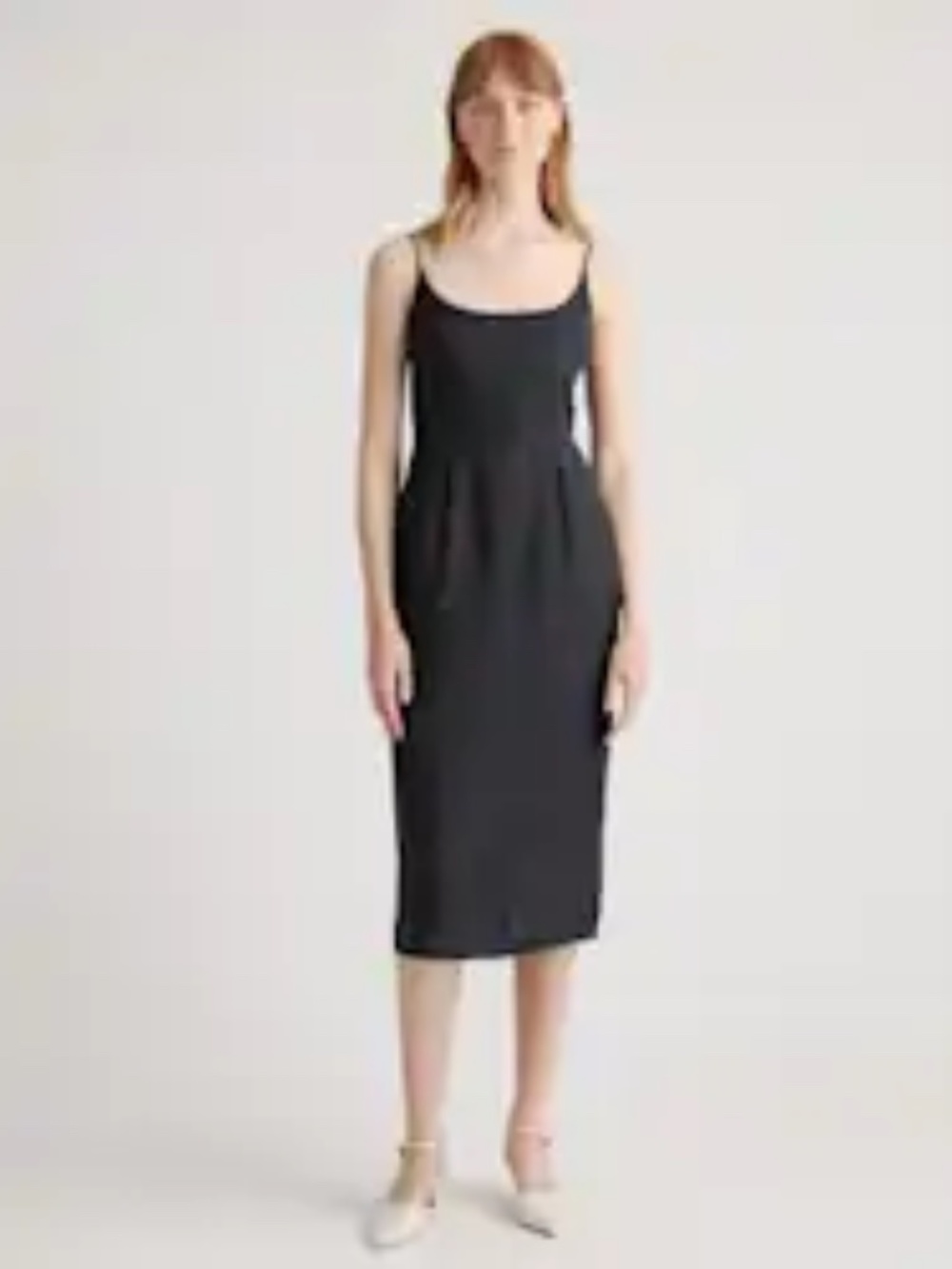 Quince 100% European Linen Scoop Neck Midi Dress Black Size Medium